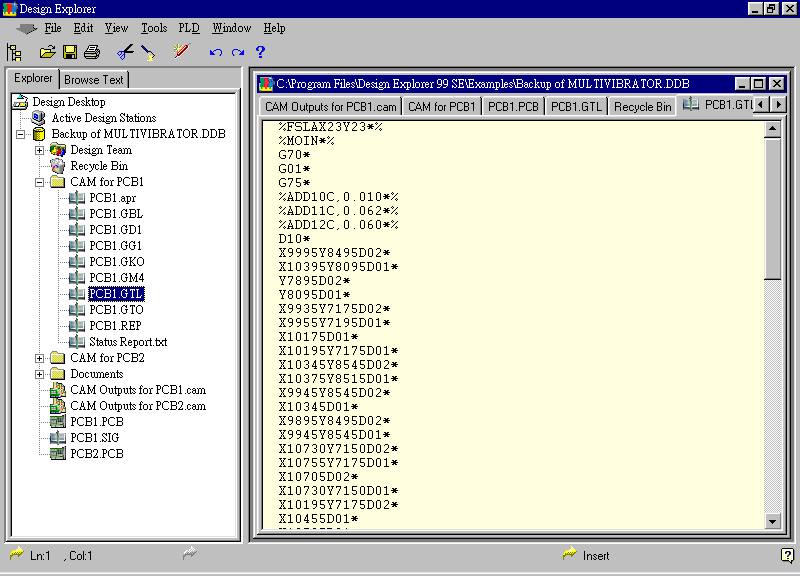 要檢查各Gerber輸出文件，則在瀏覽器中打開CAM Output for PCB1，即可看到一系列Gerber輸出文件。