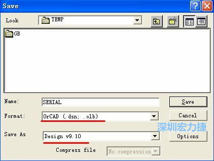 選擇菜單 File－Save As，輸出格式選 ORCAD 9.10。